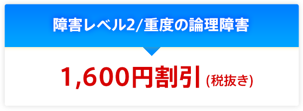 障害レベル2/重度の論理障害 1,600円割引(税抜き)