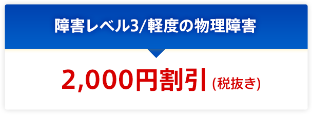 障害レベル3/重度の論理障害 2,000円割引(税抜き)